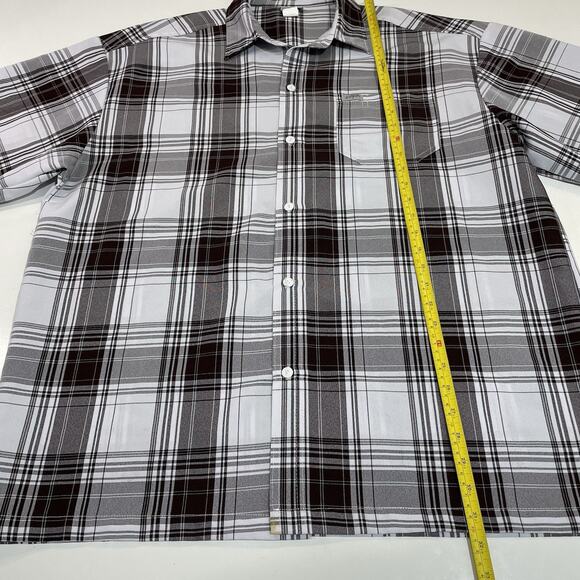 Caltop Men’s Plaid Button Up Shirt Short Sleeve Pocket Casual Brown White 2XL - Picture 4 of 6